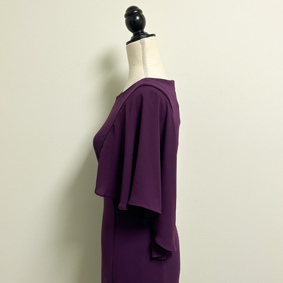 DKNY Wine Purple Sheer Capelet Butterfly Half Sleeve Short Dress 2 Stretch NWT - Picture 5 of 12